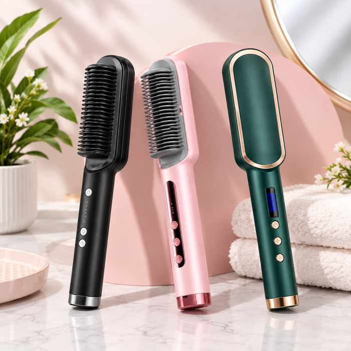Electric Hair Straightening Brush – Fast Heating Hair Smoothing Comb with Adjustable Temperature