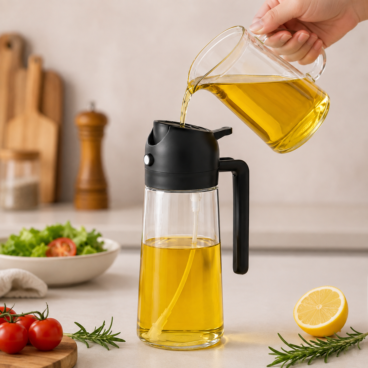 2-in-1 Glass Oil Sprayer & Dispenser Bottle – Cooking Oil Spray & Pour Bottle