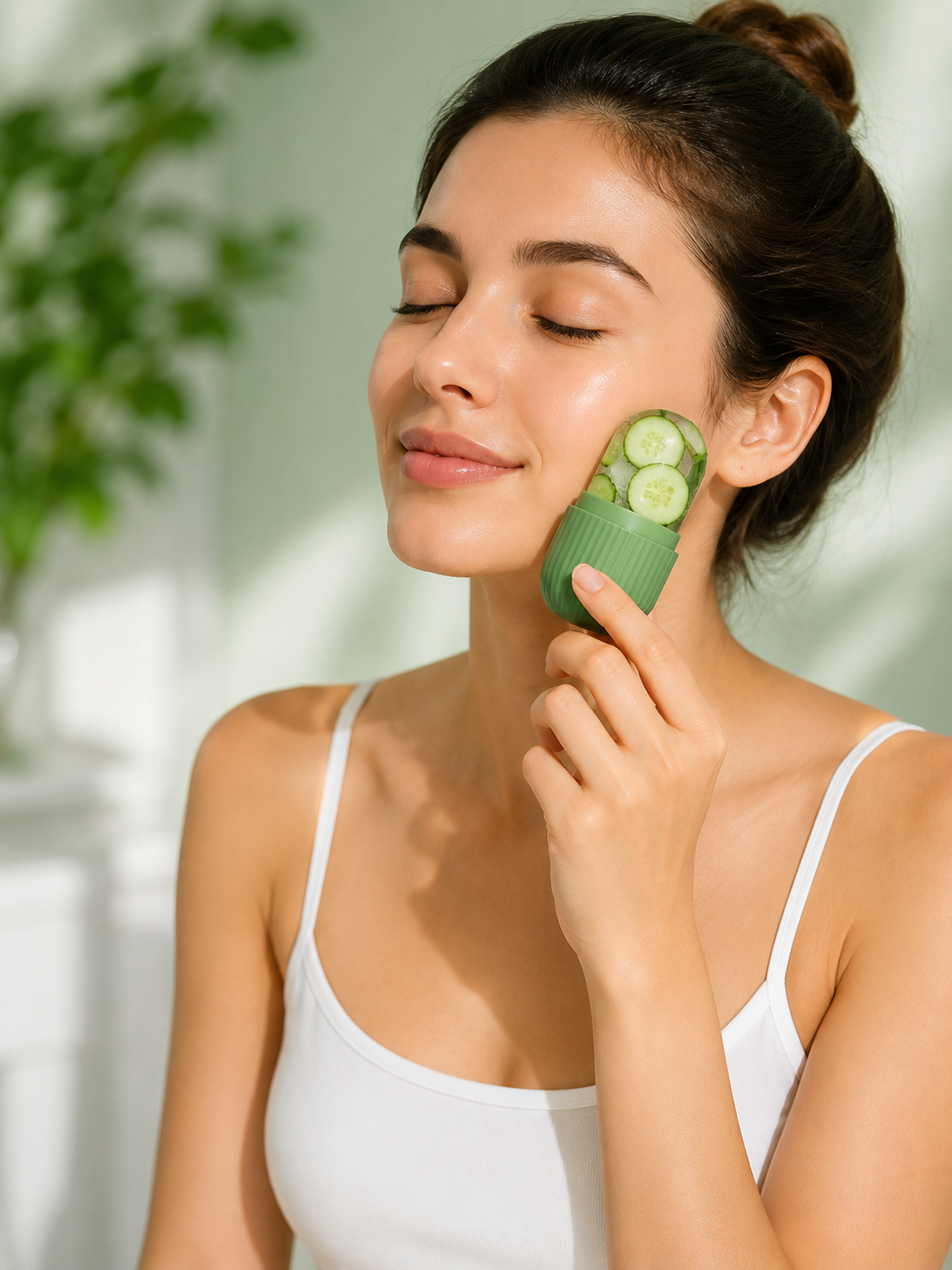 Cucumber Ice Roller for Face & Eyes – Reusable Facial Ice Roller for Puffiness, Cooling & Glowing Skin