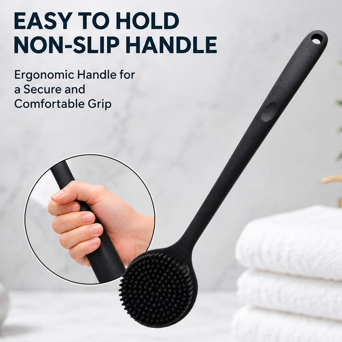 Long Handle Silicone Back Scrubber Brush – Double-Sided Body Exfoliating Shower Brush for Deep Cleaning & Massage