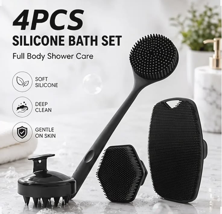 Long Handle Silicone Back Scrubber Brush – Double-Sided Body Exfoliating Shower Brush for Deep Cleaning & Massage