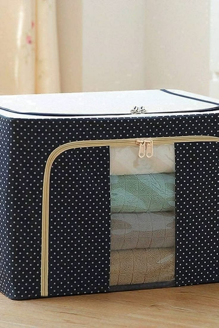 Large Foldable Clothes Storage Organizer Bag with Clear Window & Front Zipper – Space Saving Wardrobe Storage Box