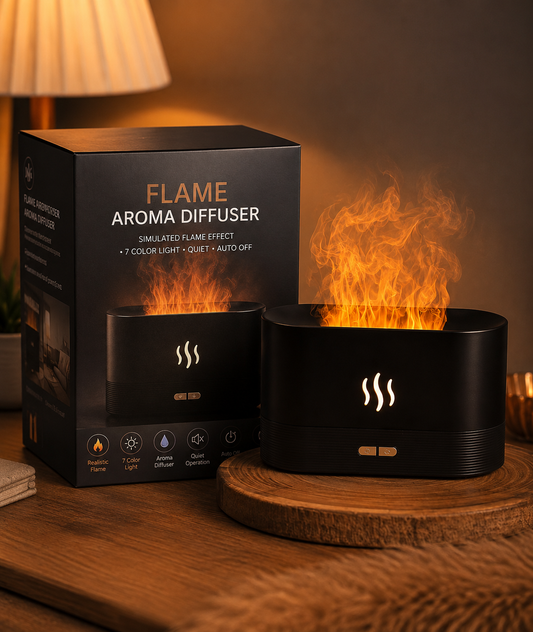 Flame Effect Aroma Diffuser – Ultrasonic Essential Oil Diffuser with Mist & Ambient LED Light