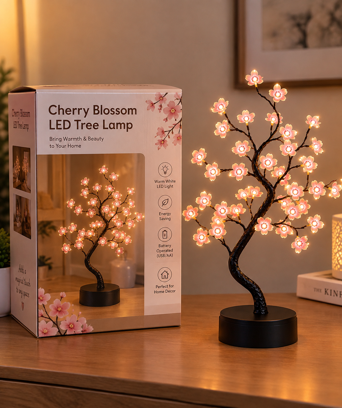 Cherry Blossom LED Tree Lamp – Warm Decorative Light for Home, Bedroom & Office