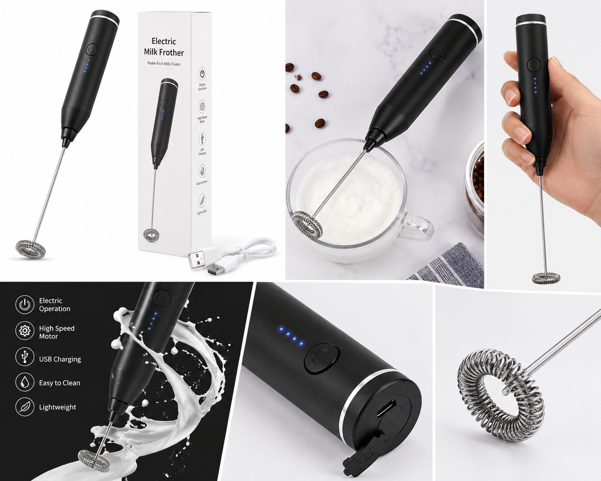 Electric Milk Frother & Coffee Mixer – Handheld Drink Whisk
