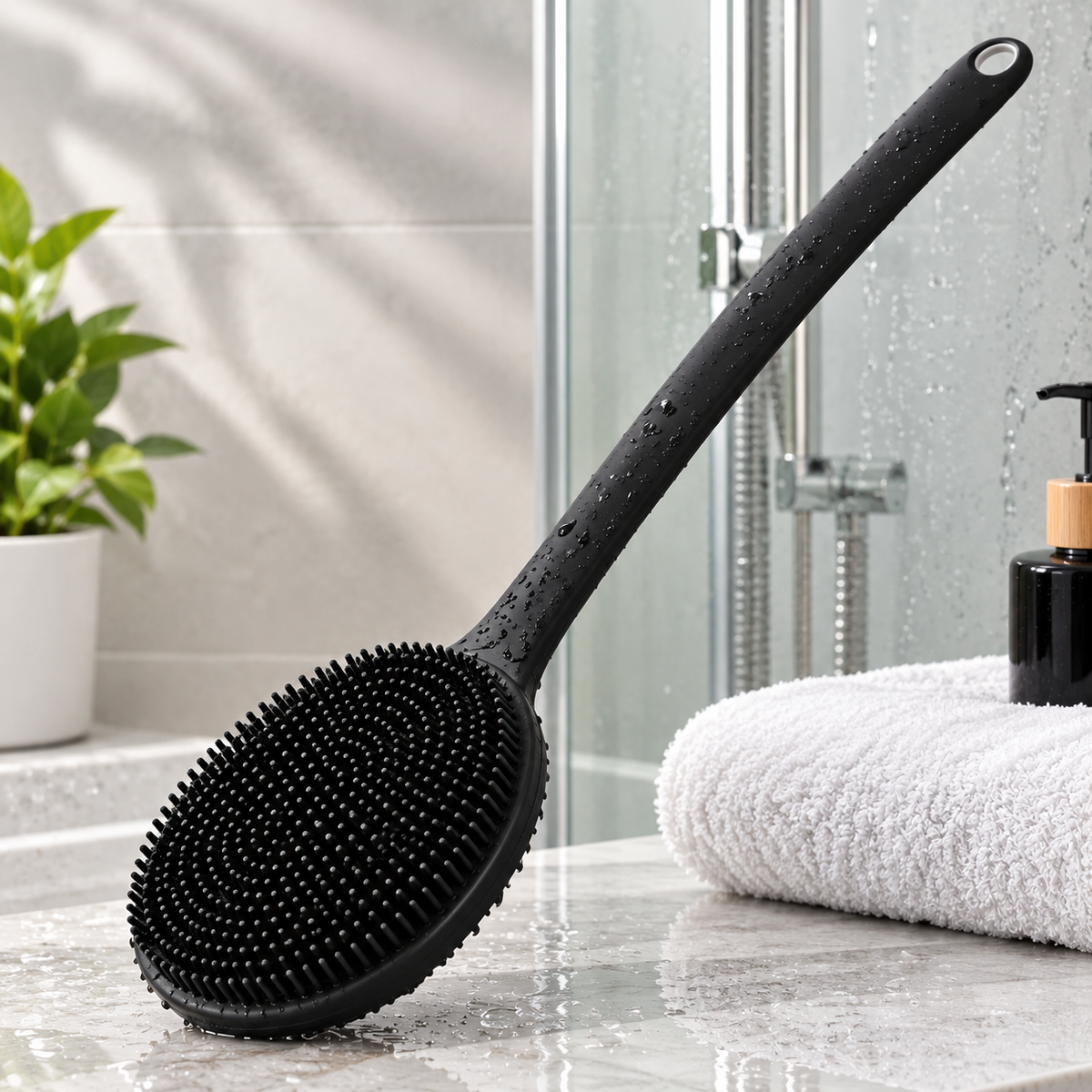 Long Handle Silicone Back Scrubber Brush – Double-Sided Body Exfoliating Shower Brush for Deep Cleaning & Massage