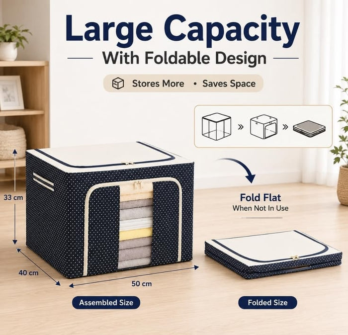 Large Foldable Clothes Storage Organizer Bag with Clear Window & Front Zipper – Space Saving Wardrobe Storage Box