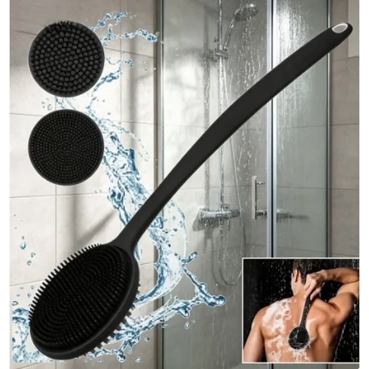 Long Handle Silicone Back Scrubber Brush – Double-Sided Body Exfoliating Shower Brush for Deep Cleaning & Massage