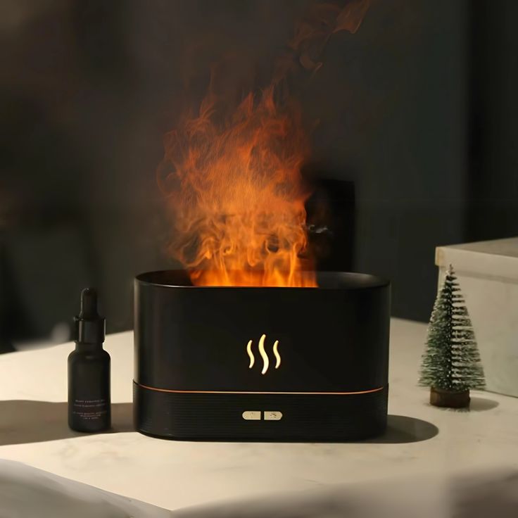 Flame Effect Aroma Diffuser – Ultrasonic Essential Oil Diffuser with Mist & Ambient LED Light