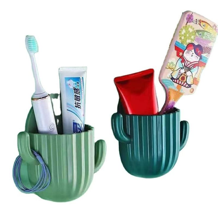 Cactus Toothbrush & Toothpaste Holder – Wall Mounted Bathroom Organizer