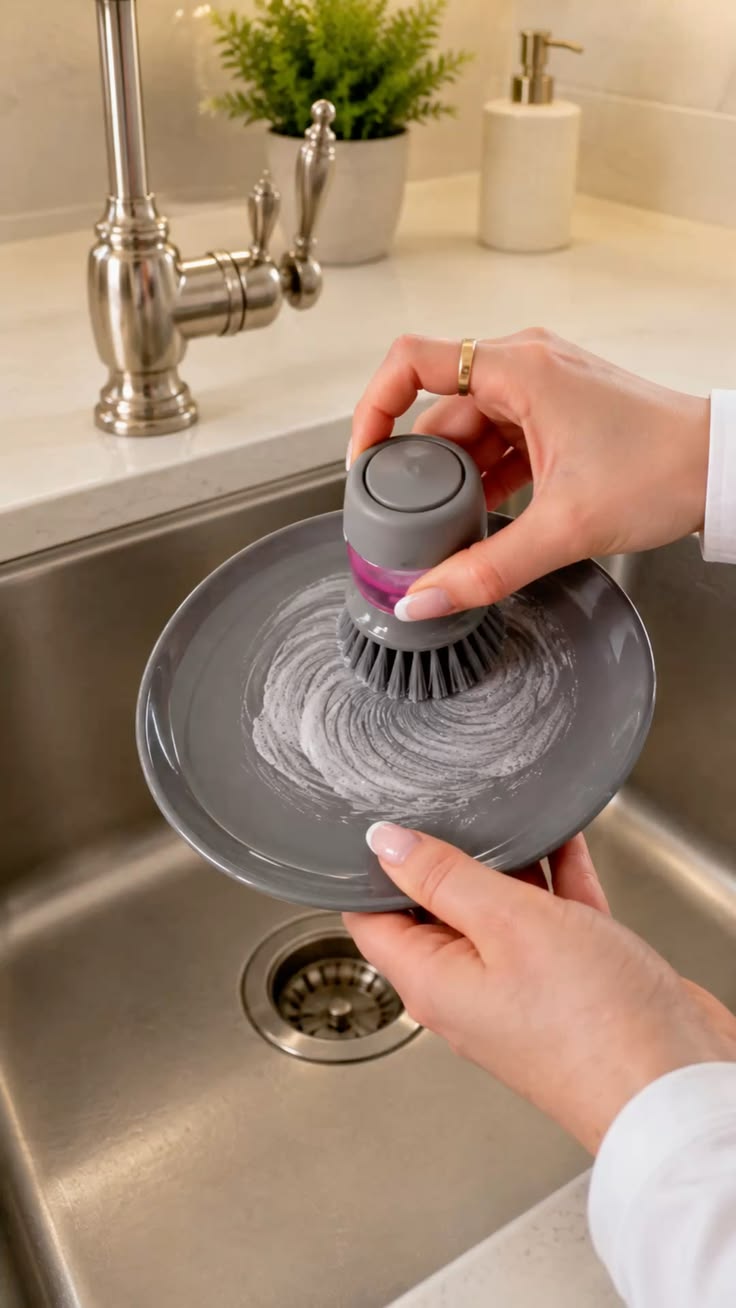 Soap Dispensing Dish Brush – 2-in-1 Kitchen Scrub Brush with Built-In Soap Dispenser