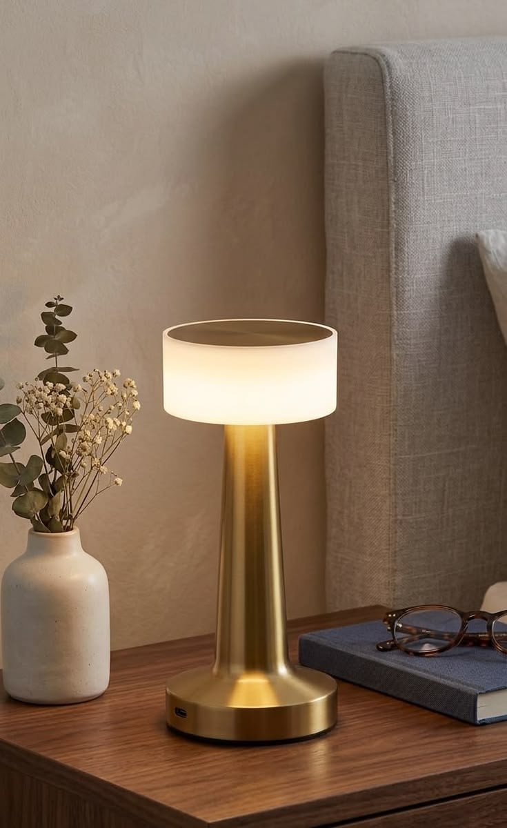 Rechargeable Touch Table Lamp – Modern Gold LED Bedside Lamp with 3-Level Brightness