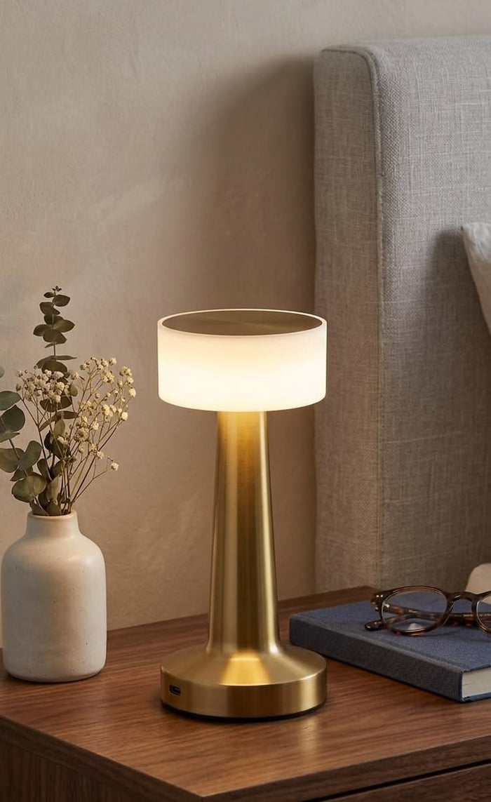 Rechargeable Touch Table Lamp – Modern Gold LED Bedside Lamp with 3-Level Brightness