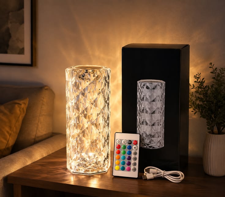 Crystal Diamond LED Table Lamp – 16 Color Changing Touch Lamp with Remote Control