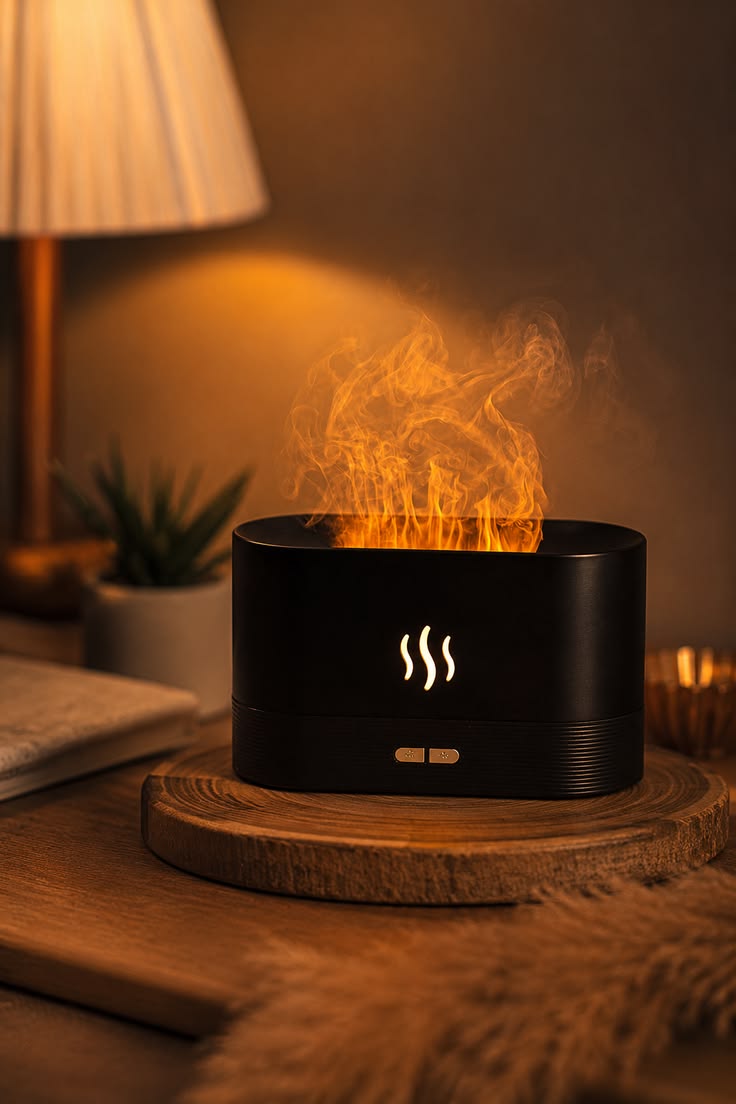 Flame Effect Aroma Diffuser – Ultrasonic Essential Oil Diffuser with Mist & Ambient LED Light