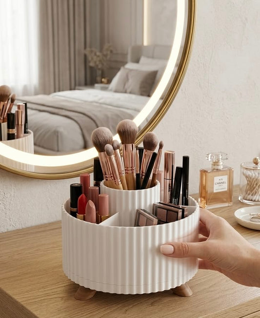360° Rotating Makeup Brush Holder Organizer – Cosmetic Storage & Vanity Organizer